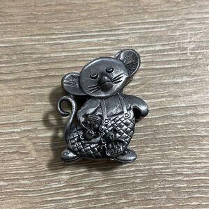 Vintage Torino Pewter Mouse Jewelry Necklace Brooch Earrings Trinket Box Set